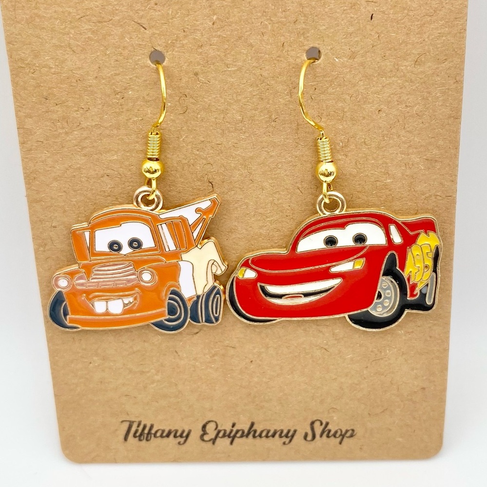 Pixar inspired Lightning McQueen and Mater earrings from Cars NWT - Picture 12 of 17